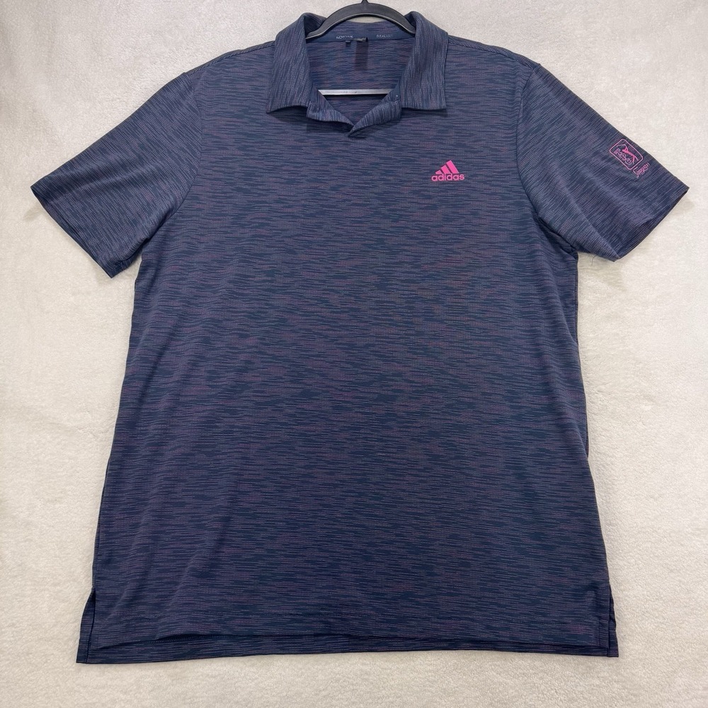 Adidas Primegreen Polo Shirt Men L Blue TPC Sawgrass Logo Golf Soft